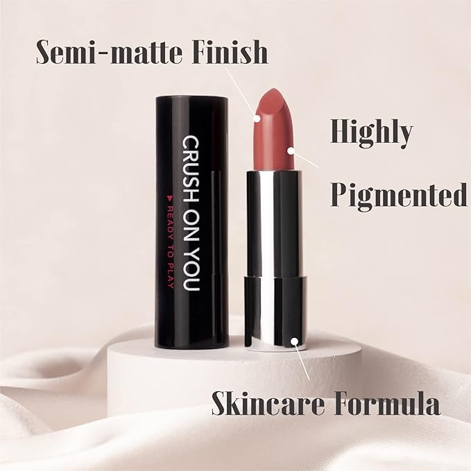 READY TO SHINE Matte Vegan Lipstick with Creamy Satin Finish, Neutral Peach with Rose Tone Lip Color -CRUSH ON YOU (329-Now And Forever)