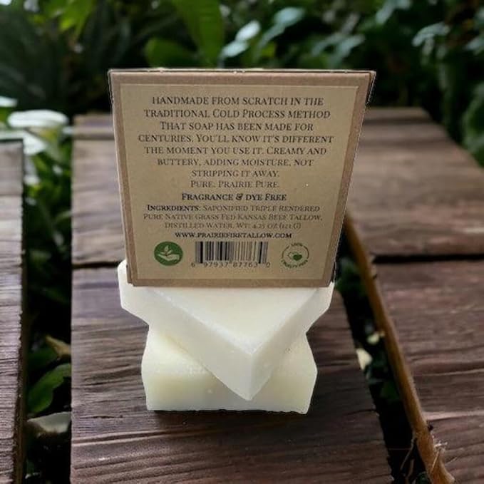 Pure Beef Tallow Soap Bar, (3 Pack) Grass Fed and Finished - Face, Body and Hair - Cleans, Moisturizes, Soothes, and Hydrates. Natural and Organic Tea Tree