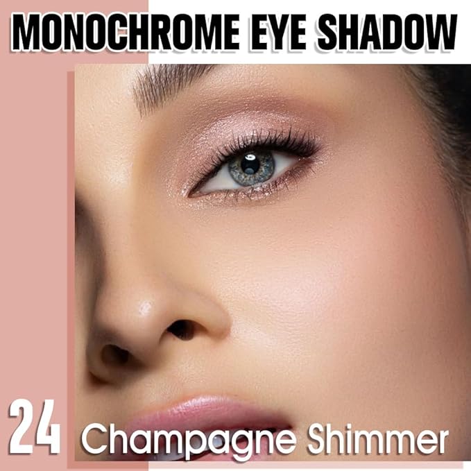 Single Glitter Shimmer Sparkle Eye shadow Palette Makeup, Champagne Shimmer Eyeshadow for Women, Pigmented Waterproof Sombras Para Ojos, Vegan, Talc, Paraben & Cruelty Free, 24