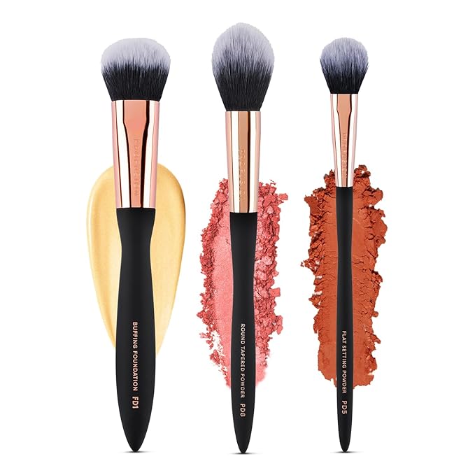 Profusion Cosmetics 3-Piece Artistry Essentials Face Brushes – Makeup Tools for Foundation, Powder & Setting, Vegan & Cruelty-Free Kit