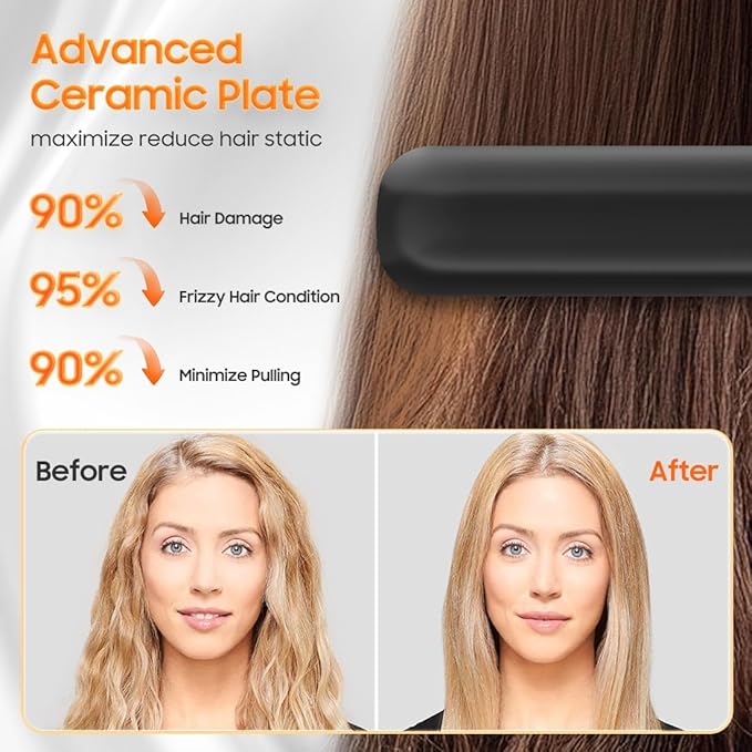 Cordless Hair Straightener, Portable Flat Iron for Travel, 2 in 1 Hair Styling Tools for straightening and Curling, Lightweight on-The-go, 4000 mAh Battery, Fast USB-C Charging&LED Power Display