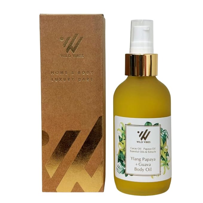 Wild Vibes Ylang Papaya + Guava Body Oil for Women After Shower – Lightweight Botanical Moisturizer with Jojoba, Cacay & Vitamin E – Nourishing Oil for Radiant, Smooth Skin 4oz