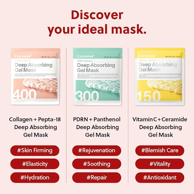 Collagen Deep Absorbing Hydrogel Mask, Korean Collagen Hydrogel Mask, Overnight Face Mask, Hydrating, Glass skin, Rejuvenation, Korean Skincare, 34g x 5ea