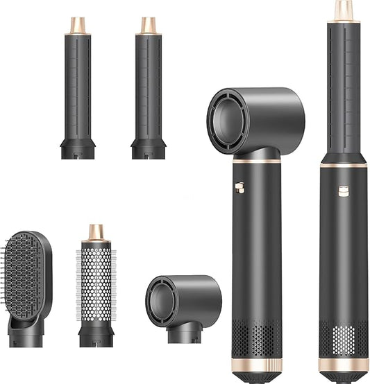 5 in 1 Hair Dryer Brush Hot Air Curling Brush Negative Ion Air Styler，Multi Function Blow Dryer Brush with Curling Wand, Straightening Brush, and Volumizing Hot Air Brush （Ash Gold）