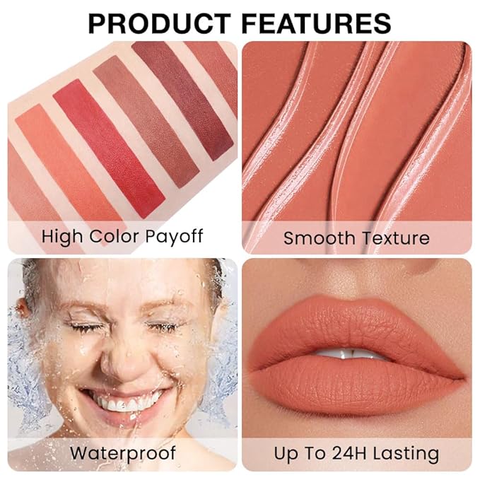 Matte Grapefruit Red Retractable Lipliner Pencil, Highly-Pigmented lip pencil, Long Lasting Waterproof Makeup Crayon for Lip Liner and Eye Liner, Smooth and Creamy, Rich Colors, Smooth Application,05#