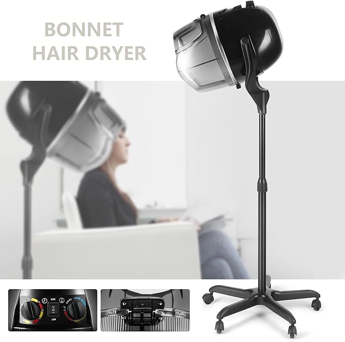 Artist hand Professional Hooded Hair Dryer for Women, Height Adjustable Floor Stand Up Hair Dryer with Wheels and Timer, Sit Under Hooded Dryer for Home Beauty Spa Salon Equipment