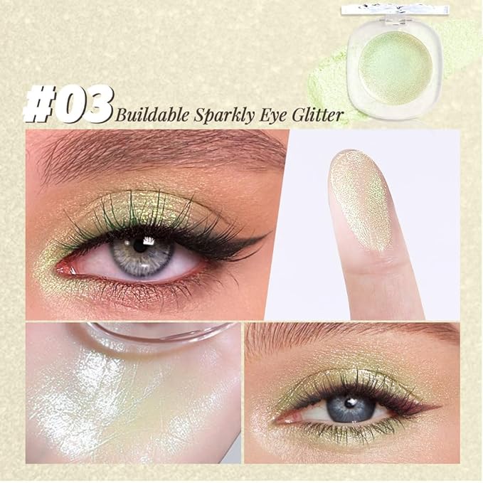 Light Green Cream Glitter Shimmer Metallic Eyeshadow Palette Makeup, Natural Single Mini Instant Holographic Eyeshadow For Women, Sombras Crema Para Ojos, Talc, Paraben & Cruelty Free