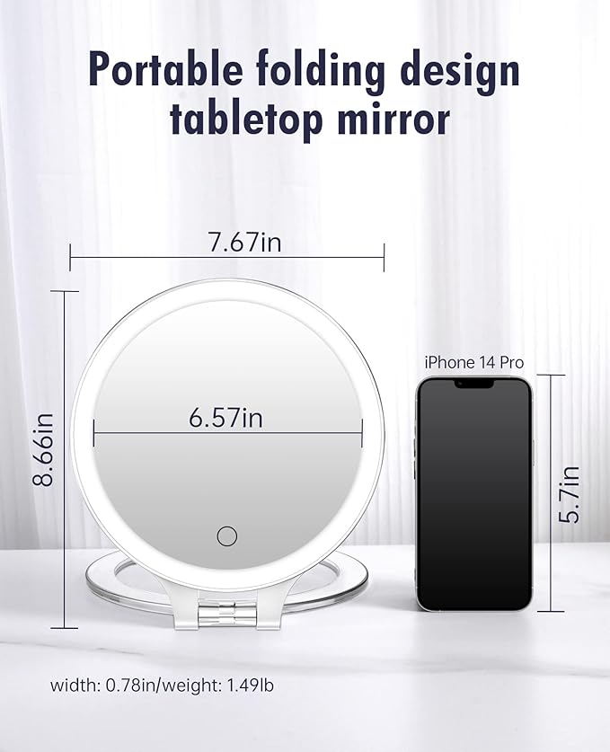 FASCINATE Magnifying Mirror 10X 1X Double Sided Magnification Makeup Vanity Mirror Rechargeable Lighted Mirror with 3 Color Setting Adjustable Rotation LED Vanity Desk Mirror