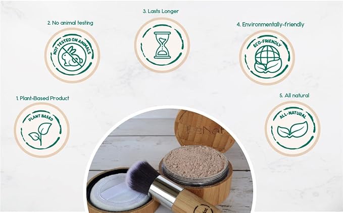 BeNat. Translucent Loose Powder. Vegan. All-Natural Translucent Soft-Matte Finish. Artisanal, Crafted with Fewer, All-Natural Ingredients. Packed in a Beautiful Bamboo, Eco-Friendly Case.