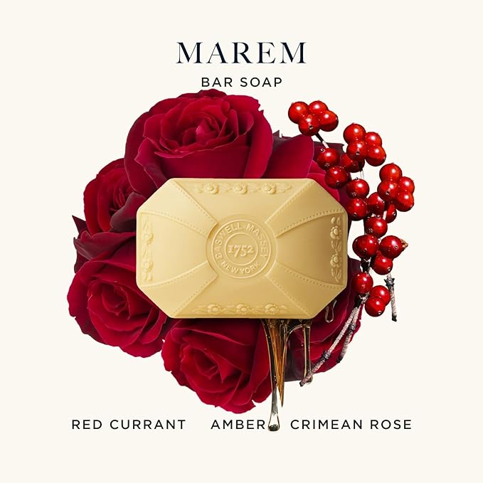 Caswell-Massey Marem Natural Bar Soap for Women, Moisturizing Body Soap Bar for All Skin Types, Made with Essential Oils & Plant-Based Formula for Soft Skin, Made in USA, 3x3.5 oz Gift Set