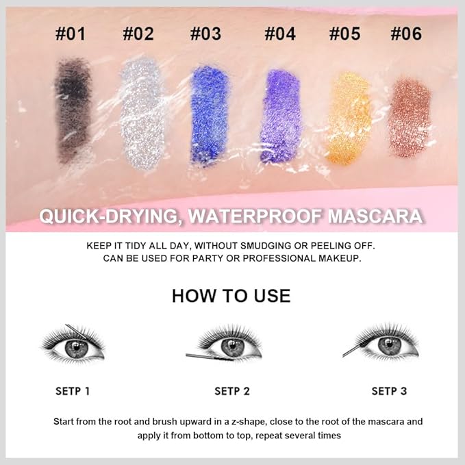 Rose Gold glitter Mascara – Lengthening & Volumizing Formula – Smudge-Proof, Waterproof & Long Lasting Colored Mascara for Creative Makeup Styles