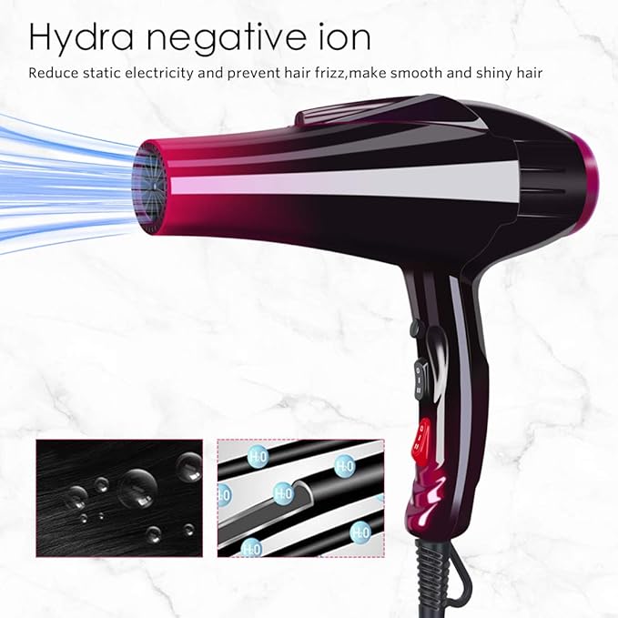 Mannice Hair Dryer, 3500 Watt Professional Salon Ionic Blow Dryer with AC Motor, 3 Heat Settings, 2 Speeds, Cool Shot Button, Tourmaline Ceramic, Concentrator & Diffuser Attachments, Purple, 110V