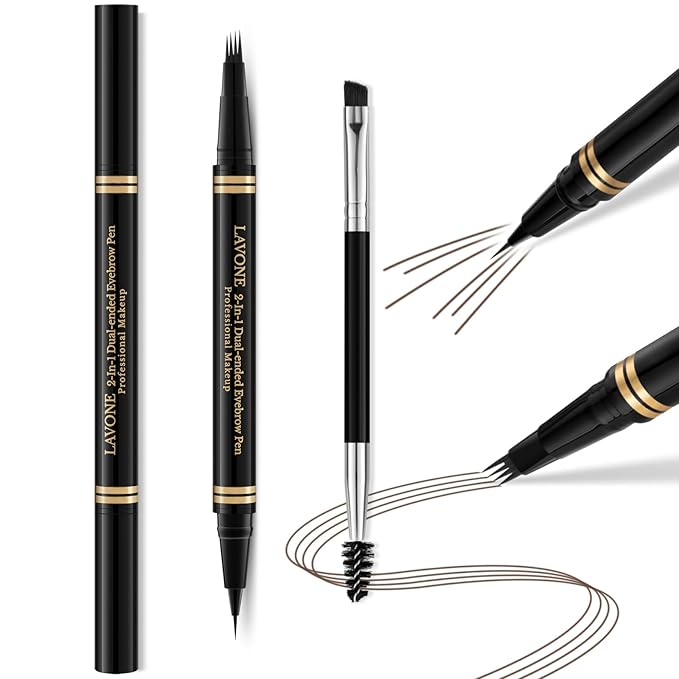 Eyebrow Pen,2-in-1 Waterproof Eyebrow Pencil with 4 Tip Microblading Brow Pen and Ultra-Precise Brow Pencil,with Dual-ended Eyebrow Brush,Eyebrow Makeup for Natural Looking - Dark Brunette