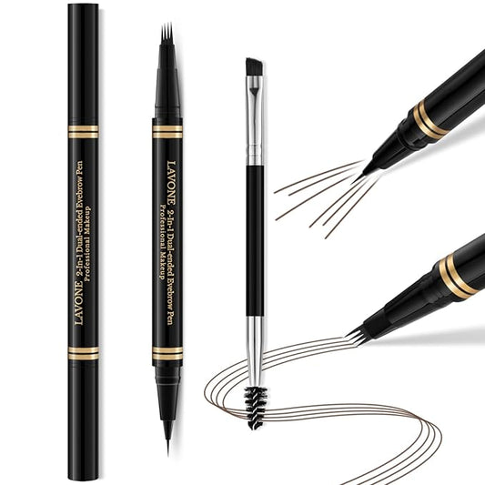 Eyebrow Pen,2-in-1 Waterproof Eyebrow Pencil with 4 Tip Microblading Brow Pen and Ultra-Precise Brow Pencil,with Dual-ended Eyebrow Brush,Eyebrow Makeup for Natural Looking - Dark Brunette