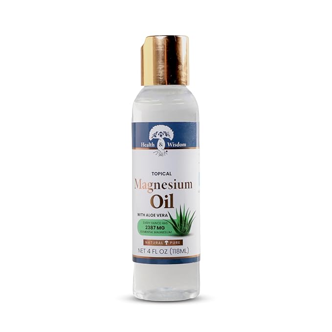 Health & Wisdom Pure Magnesium Oil with Aloe Vera - Topical Muscle & Joint Relief- Natural and Pure Skin Moisturizer - Enhanced Absorption - 4 fl oz