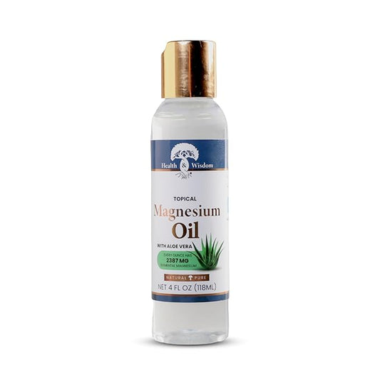 Health & Wisdom Pure Magnesium Oil with Aloe Vera - Topical Muscle & Joint Relief- Natural and Pure Skin Moisturizer - Enhanced Absorption - 4 fl oz