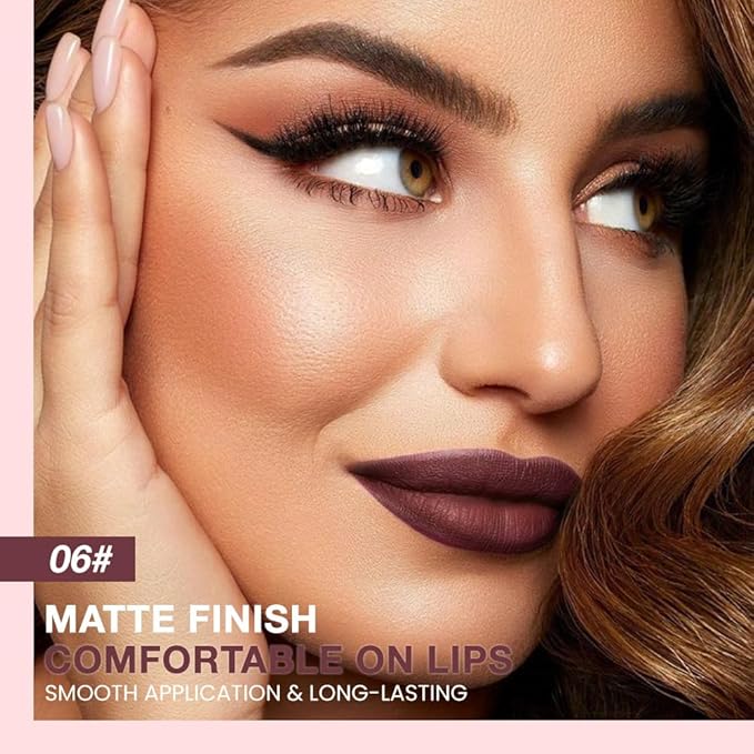 Dark Purple Matte Lip Liner Pencil, Long-Lasting Creamy Formula for Shaping & Sculpting Lips, Matte Velvet Pigmented Lip Liner Crayon Lipstick 06#