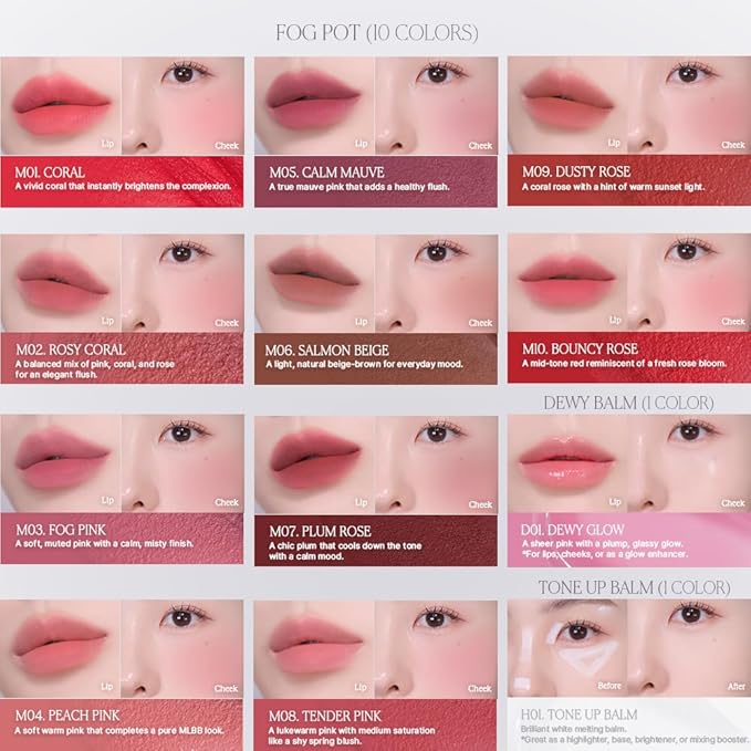 Heart Percent Dote On Mood Custom Lip & Cheek Single – Blendable & Buildable Soft Velvety Matte Cream Blush (Fog Pot), Long-Lasting Lightweight Multi-Use & Lip Tinted Balm 4.7g, M01. Coral