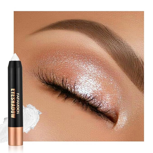Monochrome Cream Shimmer Glitter Eyeshadow Pencil Stick for Women, Shimmer White Eye Shadow Eyeliner Pencil Sticks Makeup, sombras para ojos, Waterproof, Vegan & Cruelty-Free, 02#