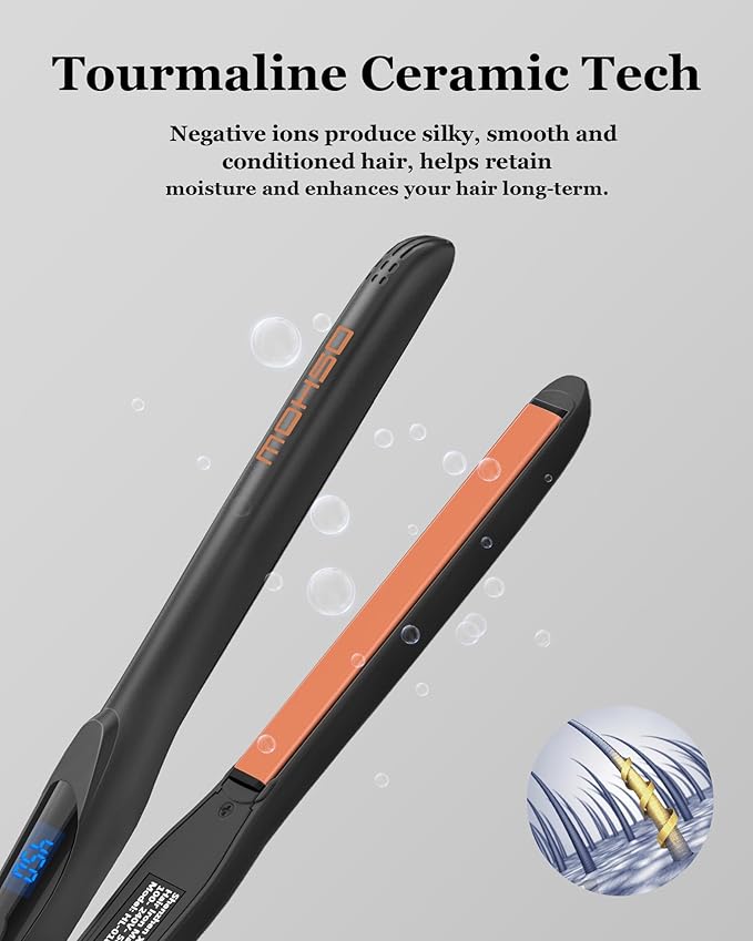 DSHOW 1/2" Flat Iron, Small Flat Iron Hair Straightener for Short Hair, Tourmaline Ceramic Mini Travel Hair Straightener with a Pouch, 6 Temperature, Dual Voltage (Black)