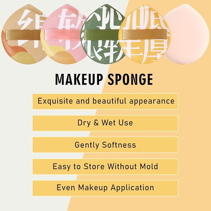 Makeup Sponge for Foundation Concealer and Powder,Latex Free Blender Sponge for Natural and Easy Makeup Soft Long Lasting Beginner-friendly,Travel Size Beauty Makeup Tools (Brown XL 5 Pcs)