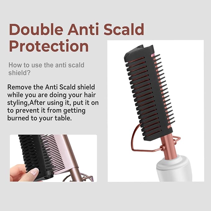 Hot Comb,Travel Curling Iron Double Voltage 110-240V with European Plug Adapter,12 Temp Settings Straightening Comb for Black Hair,Pressing Combs for Straight/Curling