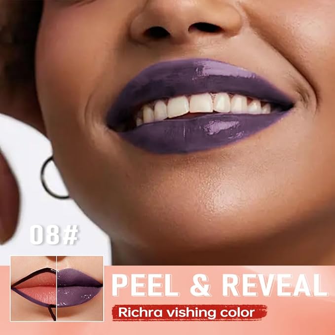 Plum Purple Peel Off Lip Gloss Tattoo and Lip Oil, Lip Stain Peel Off Masque - Peel Off Lip Tint ,Long Lasting Waterproof Transfer-proof Lip Mask Lip Gloss Peel Off Lip Liner,Stay Lip Makeup 08#