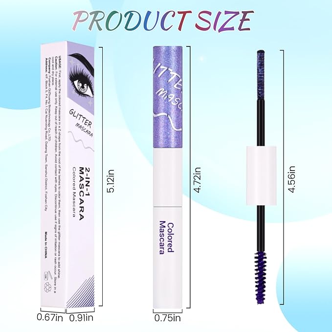 DAGEDA Pink Dual-Ended Mascara, 2 In 1 Quick-Drying Glitter & Matte Colored Mascara for Eyelashes, Smudge-proof Lengthening Voluminous Curling Eye Makeup Look 01