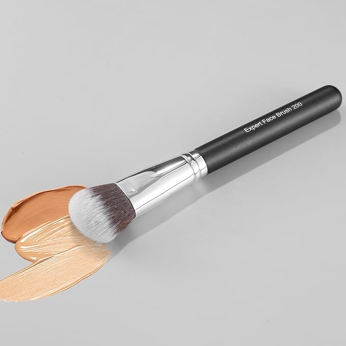 ENERGY Foundation Brush Expert Face Makeup Brush For Liquid Cream Powder Blending Buffing Buildable Coverage for Base Makeup Dense Vegan Synthetic Bristles Black