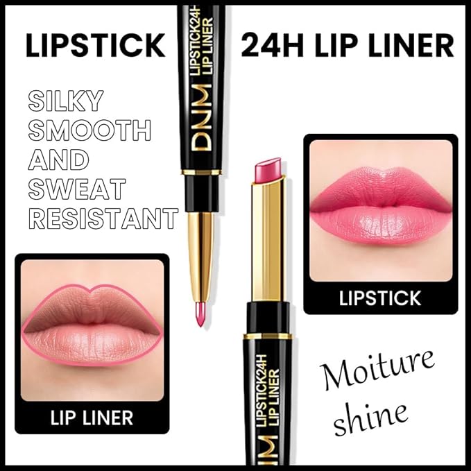evpct 3Pcs Mauve Warm Bright Pink Red Shine Lip Liner and Lipstick Combo Set Kit for Women, Moisturizing Glossy Tinted Lip Stick Balm Care, Sheer Shine Juicy Finish, Lightweight Hydrating Formula