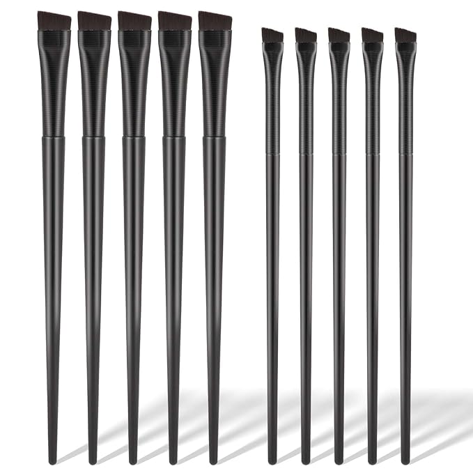 10 Pcs Angled Eyebrow Eyeliner Brush Set Eyebrow Tint Brush Flat Eyebrow Brush Applicator, Fine Angled Ultra Thin Angled Eyeliner Eyeshadow Eyebrow Makeup Brush Applicator