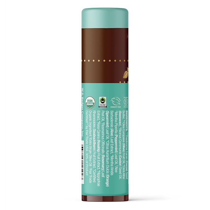 Badger Cool Mint Cocoa Butter Lip Balm, Long Lasting Hydrating Lip Care, 100% Organic Lip Balm, Large Size Stick, 4-pack