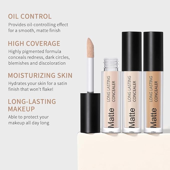 Matte Concealer Cream, Covers Under Eye Dark Circles & Blemishes, Waterproof Full-Coverage, Lightweight, Creamy Longlasting Face Eye Makeup, Light Ivory