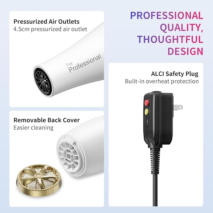 Salon Hair Dryer, Professional Blow Dryer AC Motor Fast Drying with 2 Speed, 3 Heat Setting, Cool Button, with Diffuser, Nozzle, Concentrator Comb for Curly & Straight Hair