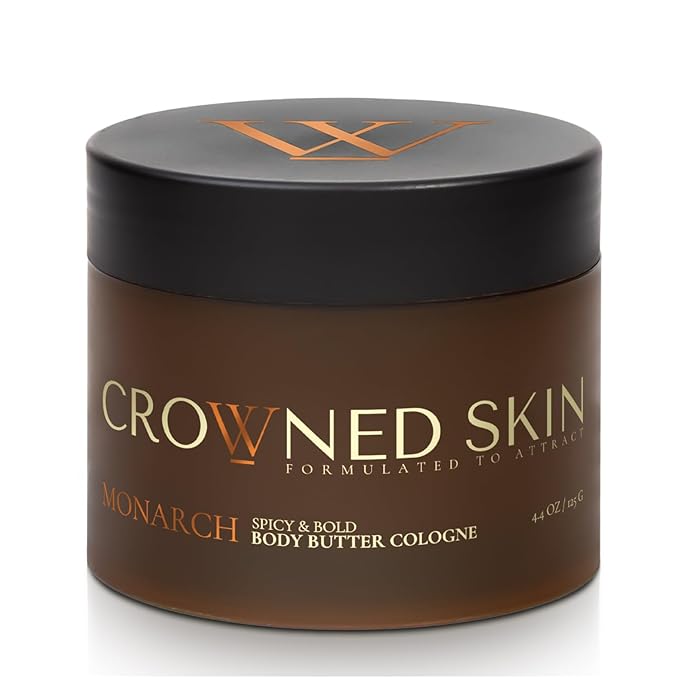 Crowned Skin Monarch Body Butter Cologne for Men | Spicy and Bold | New Moisturizing Formula Scented with White Musk & Cedarwood | Infused with Natural Shea & Mango Butters | All-Day Fragrance | 4.4oz