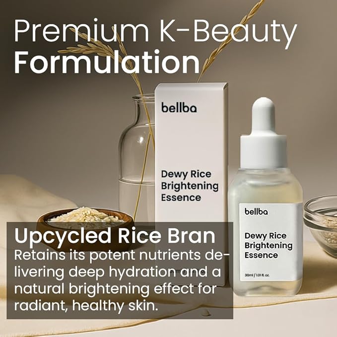 Dewy Rice Essence Korean Serum for Face - K-beauty Skincare Rice Serum - Get Even Tone and Glass Skin - Hydrating, Lightweight, Non-Comedogenic (1 fl.oz)