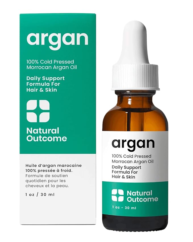 Argan Oil 100% Pure Moroccan Cold-Pressed Face, Body and Hair Lightweight Oil for Moisturizing, Hydrating & Skin Nourishment, 1 oz by Natural Outcome