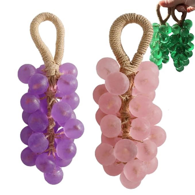 Personalized Original Handmade Crystal Grape Soap, Grape Soap DIY Kit on a Rope, Realistic Grapes Bunch Soaps Fragrance Cleaning for Bath & Gifts (1, Purple+Pink)