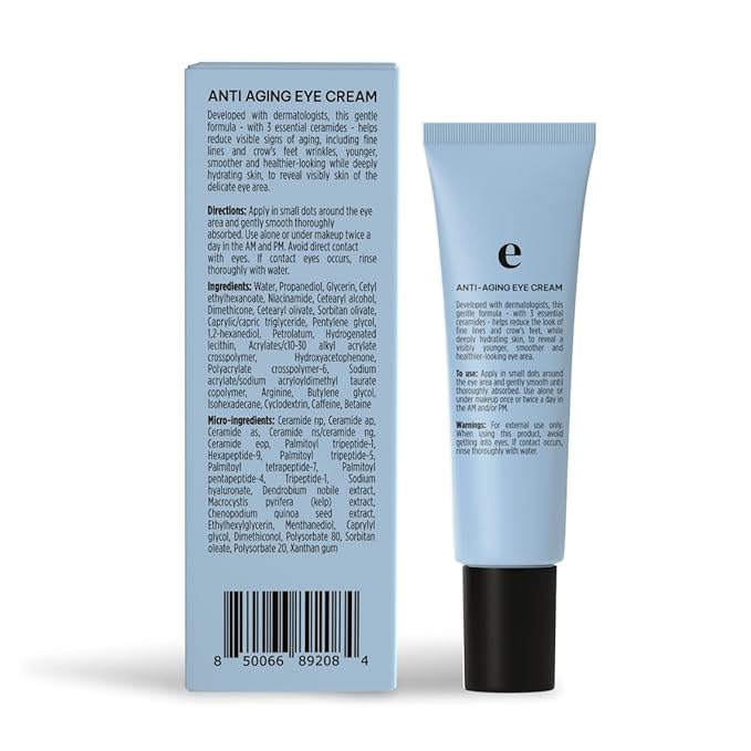 Korean Anti-Aging Eye Cream - Smooths Wrinkles, Firms and Hydrates - With Ceramides and Caffeine - Reduces Fine Lines and Puffiness - Fast-Absorbing, Invisible Under Makeup - 15ml