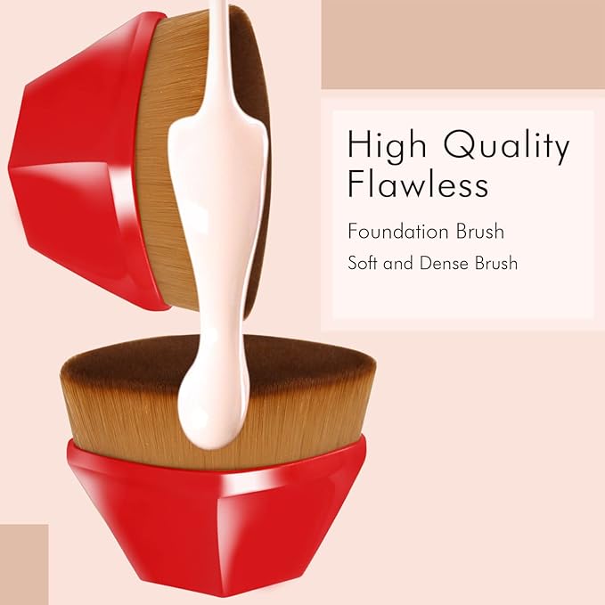Foundation Brush, Daubigny Perfect Makeup Brush for Face Blush Liquid Powder Foundation Brush for Blending Liquid, Cream or Flawless Powder Cosmetics with Protective Case (Red)
