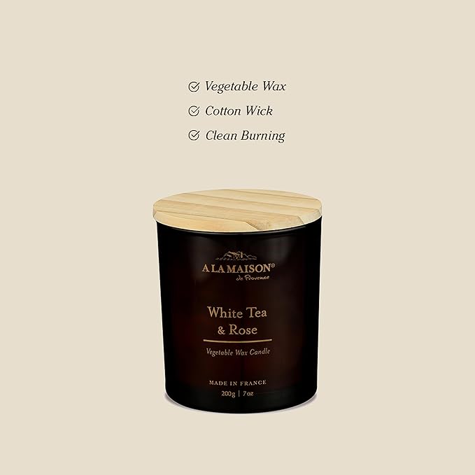 A LA MAISON Candle + Hand Soap Gift Set – White Tea & Rose – Premium French Formula – Amber Collection