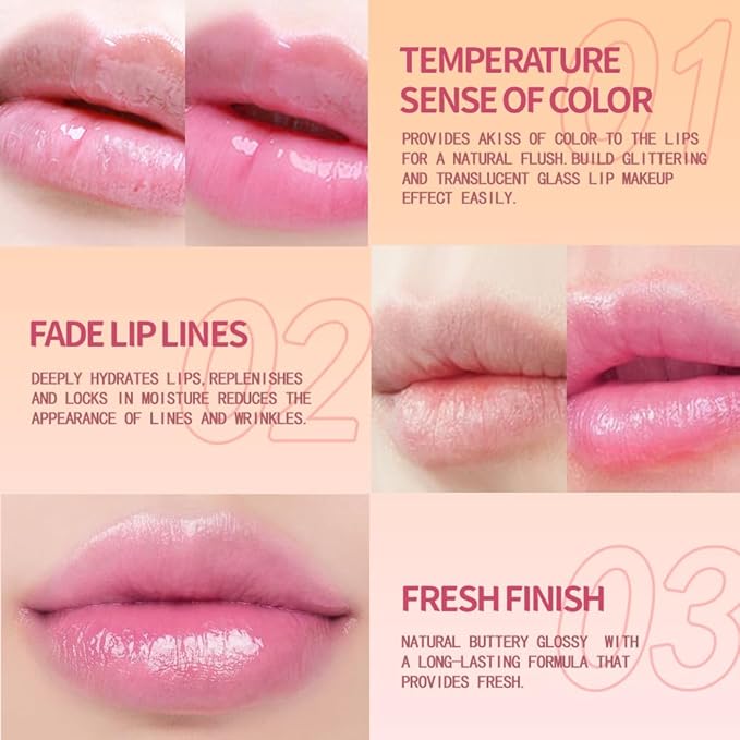 Flower Jelly Lipstick Set Temperature Change Moisturizer Long Lasting Nutritious Balm Magic Color Change Lip Gloss (Rosa multiflora)