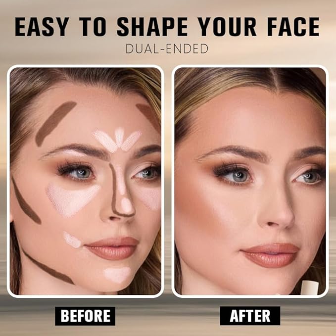 Darker Nude + Light Pink Contour Stick Dual Ended Face Body Makeup Waterproof no Transfer, 2 in 1 Cream Concealer Stick Contouring Makeup Kit, Nose Contour Bronzer Sticks Face Highlighter Make up