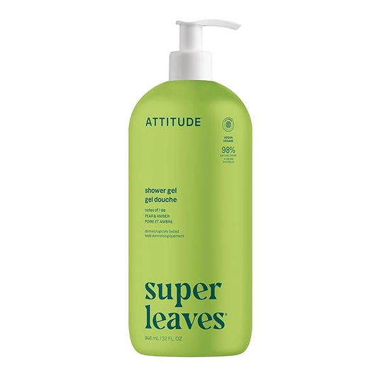 ATTITUDE Body Wash, EWG Verified Shower Gel, Dermatologically Tested, Plant and Mineral-Based, Vegan Personal Care Products, Pear & Amber Scent, 32 Fl Oz