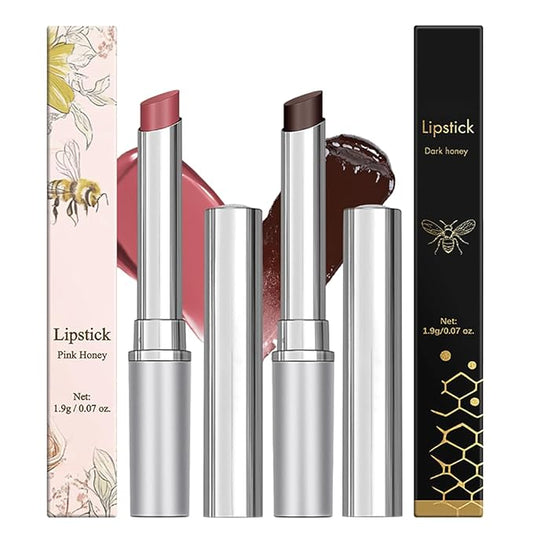Honey Lipstick Tinted Lip Balm, Hydrating Natural Glossy Lip Color, Long-lasting Moisturizing Lip Balm Honey Collection Lipstick Set (Pink+Dark Honey, 0.07oz)