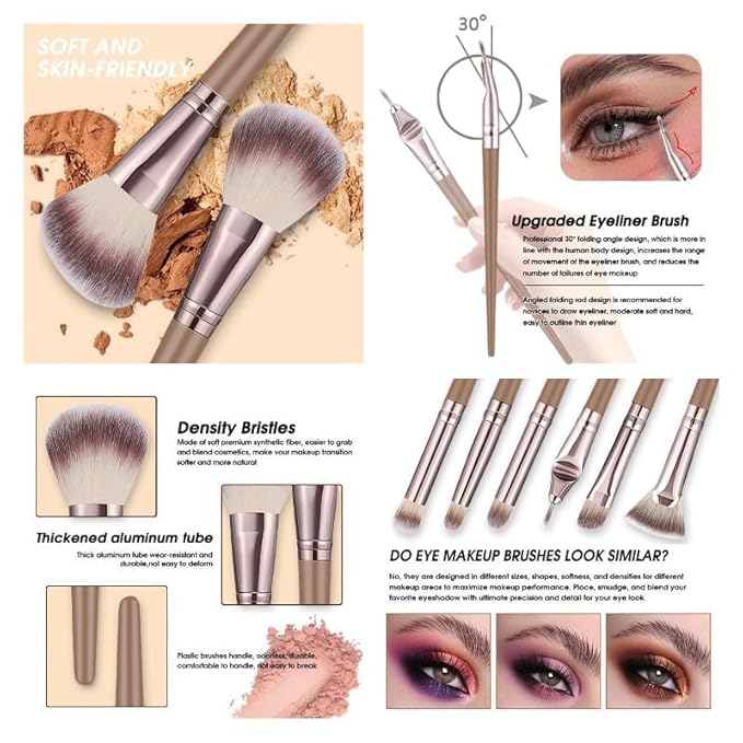 Brown Makeup Brushes Set Professional 47Pcs Premium Synthetic for Foundation Concealer Blush Eyeshadow Powder Contour Makeup Brush Kit Face Eye Make up Brushes & Tools