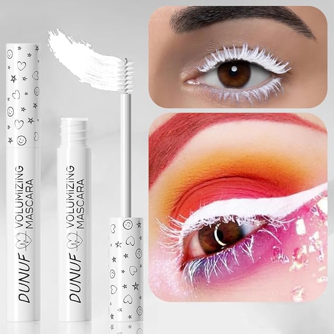Waterproof White Eye lash Mawhitescara Long lasting Charming Voluminous Cruelty Free Vegan Eye Makeup (White)