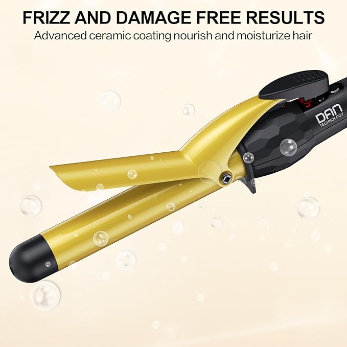 DAN Technology 1 Inch Large Barrel Curling Iron Wand, Tourmaline Ceramic Hair Curler with LCD Display (180°F–430°F), Fast Heating, Dual Voltage, Auto Shut-Off, Black & Gold