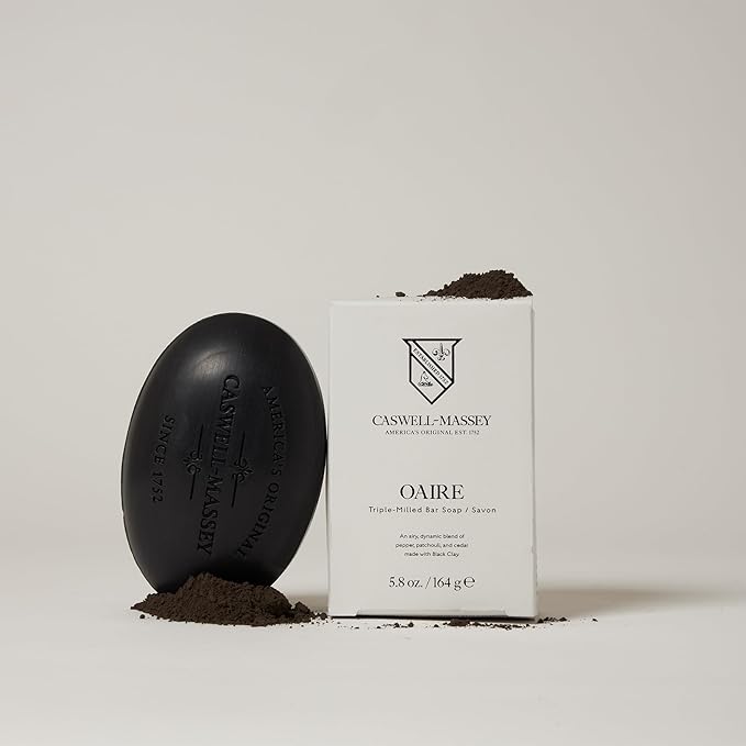 Caswell-Massey OAIRE Castile Bar Soap, Black Clay Men’s Body Wash, Moisturizing Natural Soap for Face, Hands & Bath, Triple-Milled with Essential Oils, Plant-Based & Cruelty-Free, Made in USA, 5.8 oz