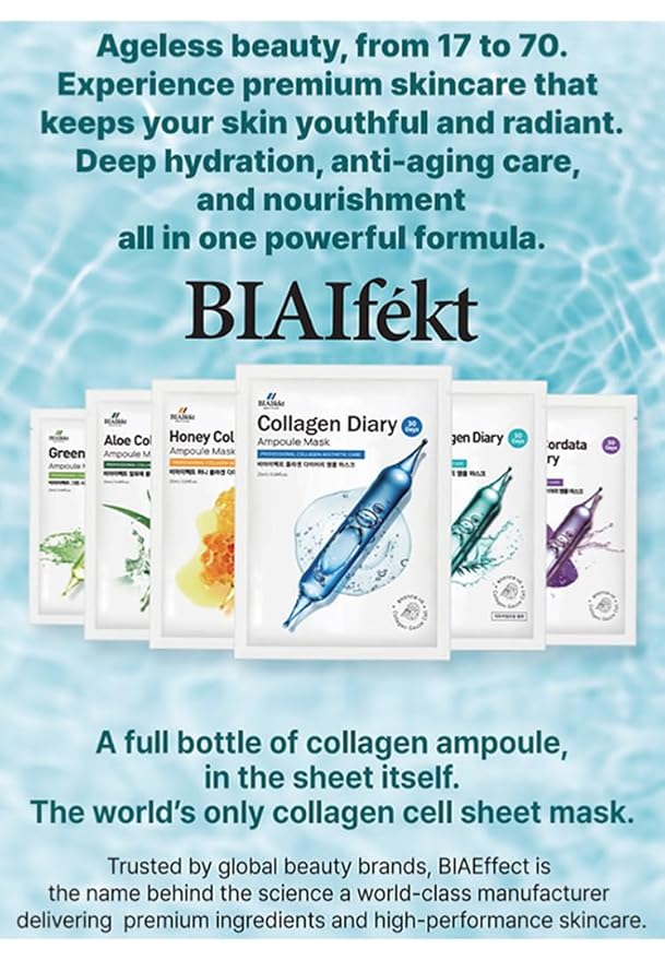 BIAIfekt TEA TREE COLLAGEN Diary Ampoule Maskㅣsheet face mask, KOREAN Skin care, Blemish, Hydrating, Soothing, Nourishing, Glass skins, Cooling, Premium daily, BEYOND HYDROGEL